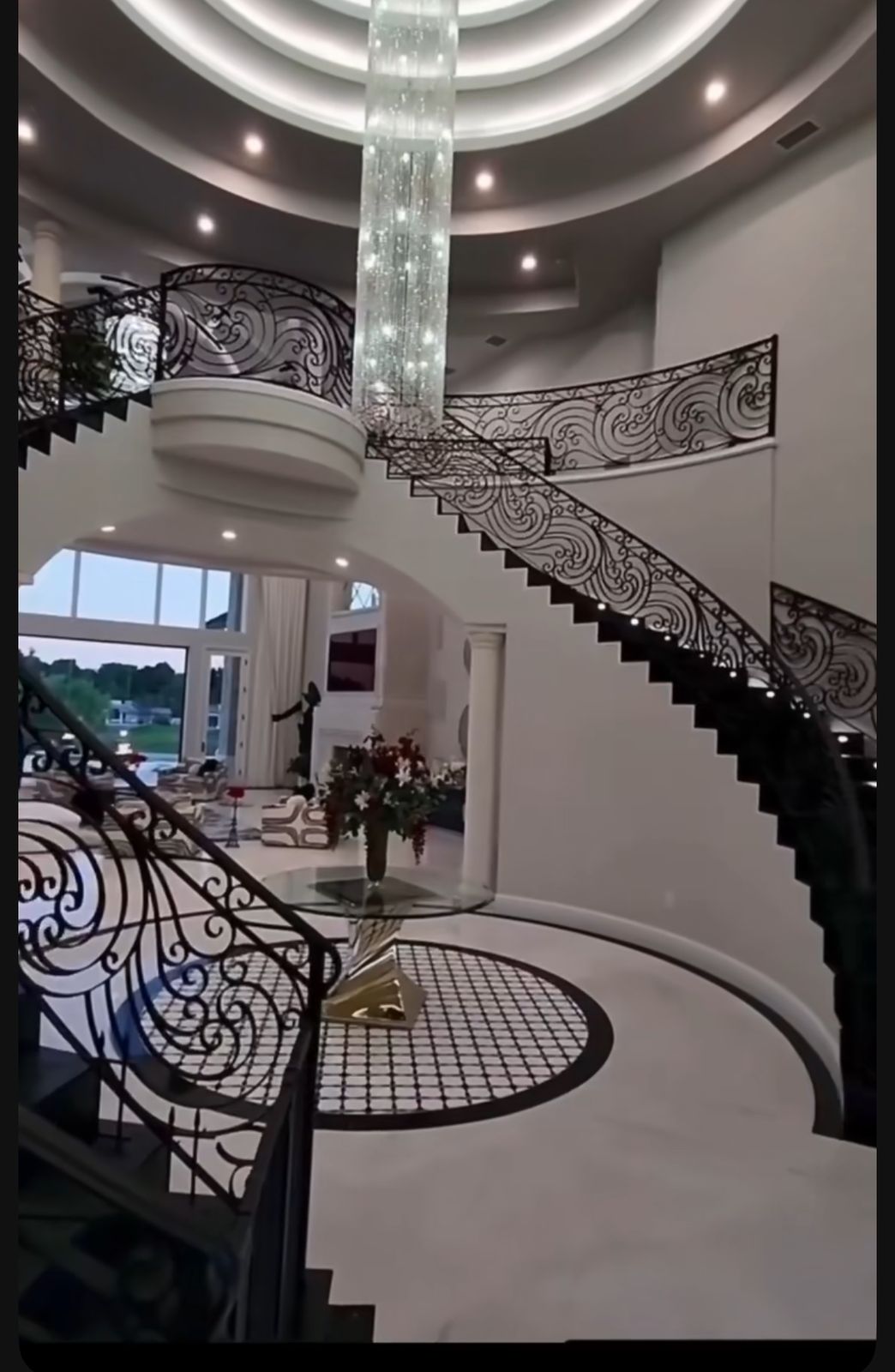 Grand curved staircase railing